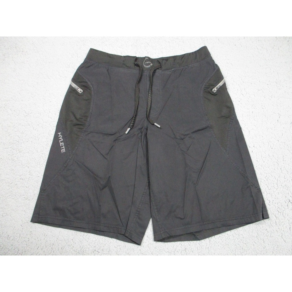 HYLETE Shorts Mens Medium Gray Athletic Training Drawstring Zip Pocket 10 Inseam